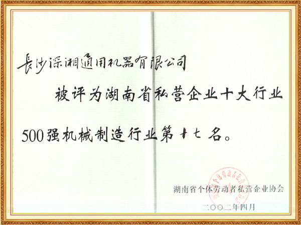 02年省私营企业十大行业500强第17名